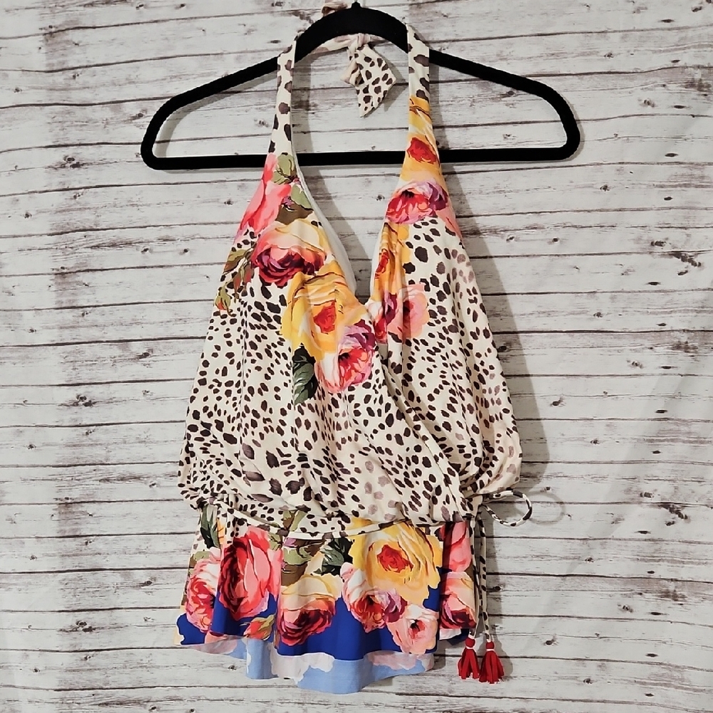 Johnny Was Oksana Mixed Print Wrap Tankini Swim Top